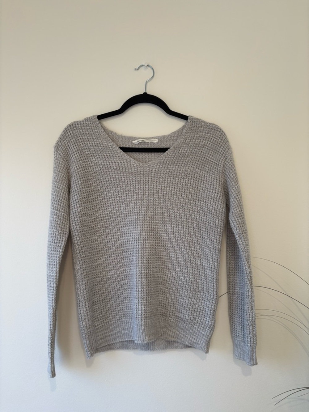 Bluenotes Light Gray V-Neck Waffle Knit Sweater